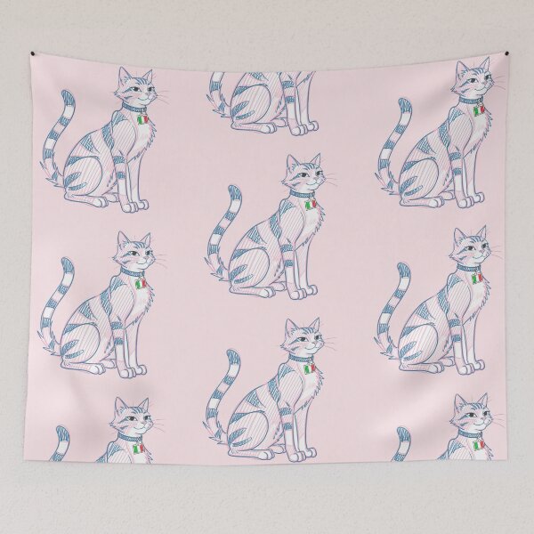 Item preview, Cute Sitting Italian Cat – Tabby with Italian Flag Collar, Pastel Sketch designed and sold by EmeraldeaArt.