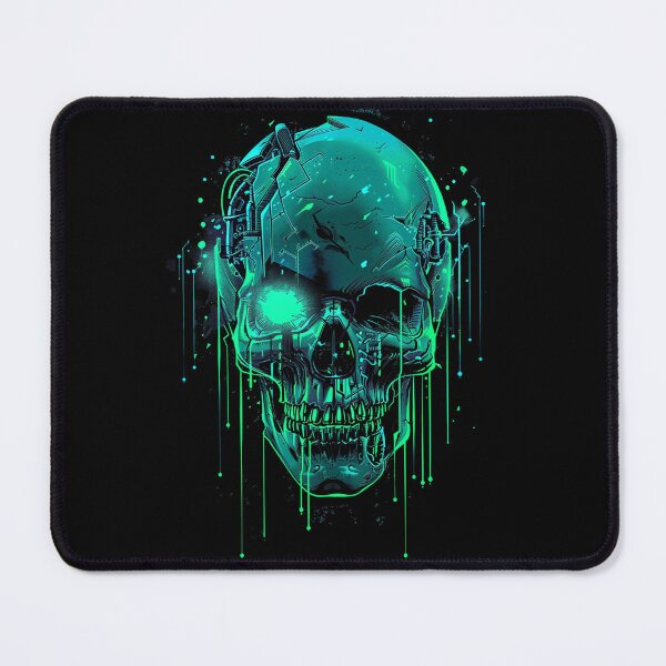 Item preview, Cyberpunk Mecha Skull Glowing Green Neon Laser Eye designed and sold by VectorForge.