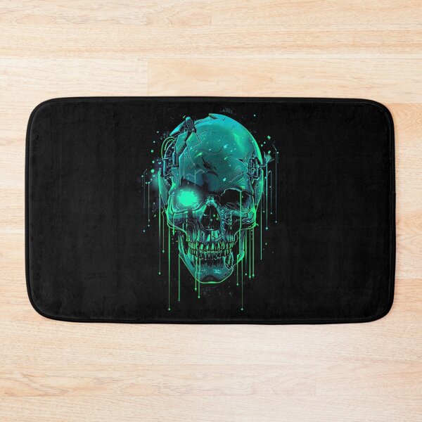 Item preview, Cyberpunk Mecha Skull Glowing Green Neon Laser Eye designed and sold by VectorForge.