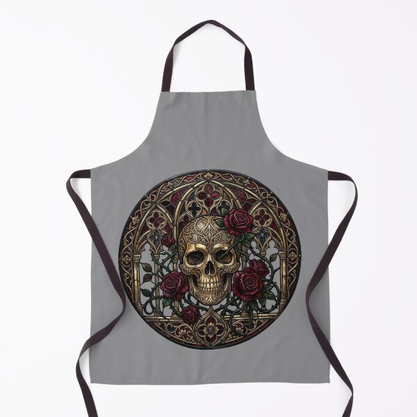 Item preview, Skull Roses Golden Stained Glass — Gothic Romantic Memento Mori designed and sold by David Mateo ArtWorks.