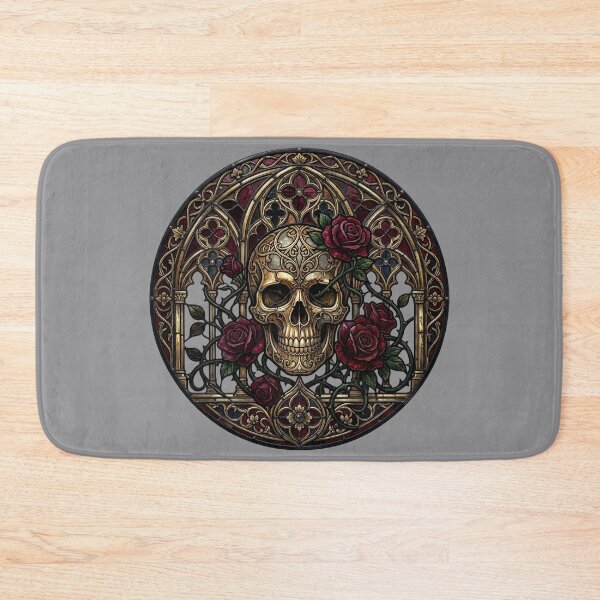 Item preview, Skull Roses Golden Stained Glass — Gothic Romantic Memento Mori designed and sold by David Mateo ArtWorks.