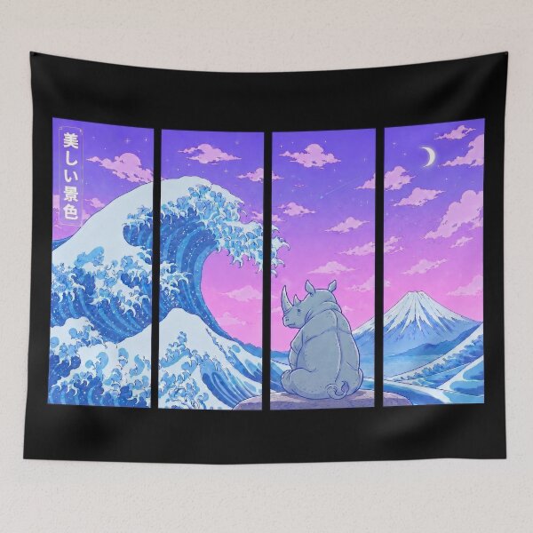 Item preview, Funny Rhinoceros Japanese Kanagawa Wave Vapor Japan Boys Girls Kids designed and sold by FurryHavenPH.