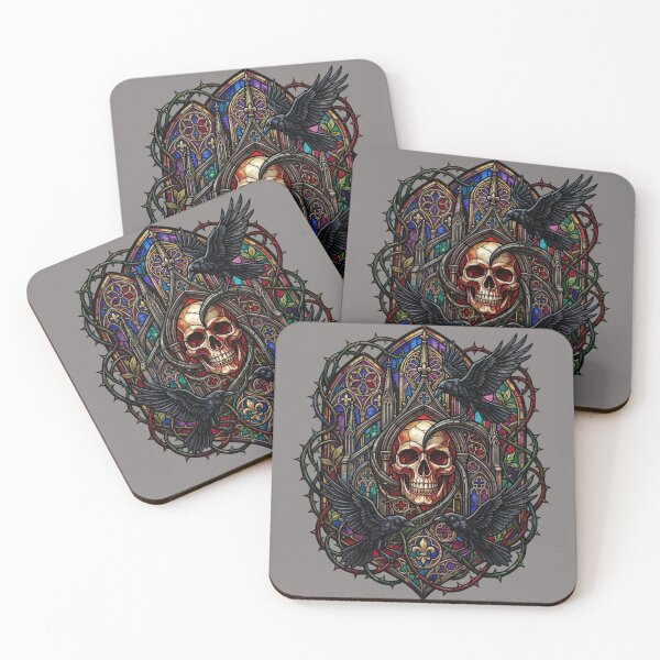 Item preview, Skull Ravens Thorns Stained Glass — Gothic Rainbow Cathedral designed and sold by David Mateo ArtWorks.