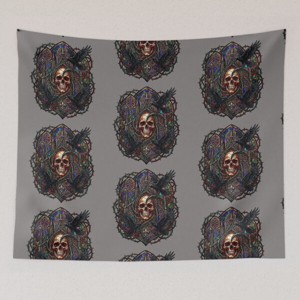 Item preview, Skull Ravens Thorns Stained Glass — Gothic Rainbow Cathedral designed and sold by David Mateo ArtWorks.