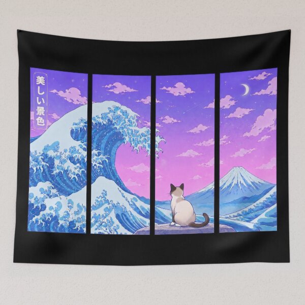 Item preview, Funny Snowshoe Cat Japanese Kanagawa Wave Vapor Japan Boys Girls Kids designed and sold by FurryHavenPH.