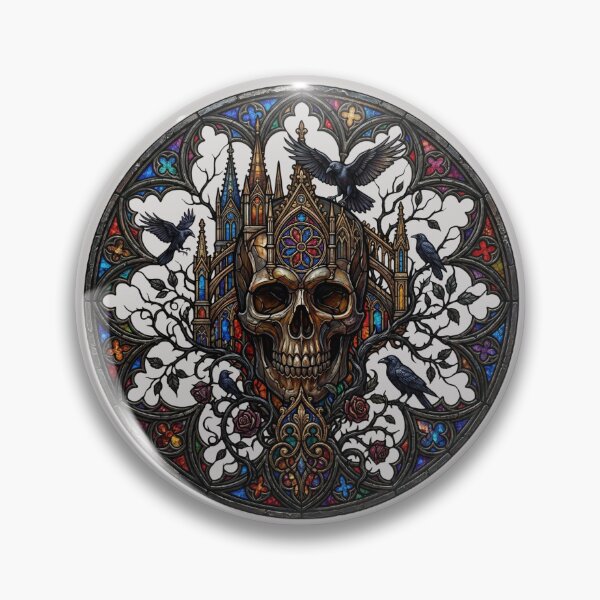 Item preview, Skull Cathedral Ravens Stained Glass — Gothic Multicolor Architecture designed and sold by David Mateo ArtWorks.