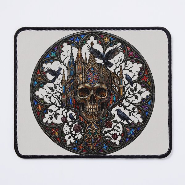 Item preview, Skull Cathedral Ravens Stained Glass — Gothic Multicolor Architecture designed and sold by David Mateo ArtWorks.