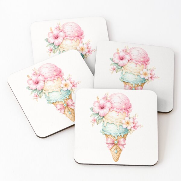 Item preview, Pastel Tropical Ice Cream Cone | Cute Summer Dessert Kawaii Illustration designed and sold by looplandger.