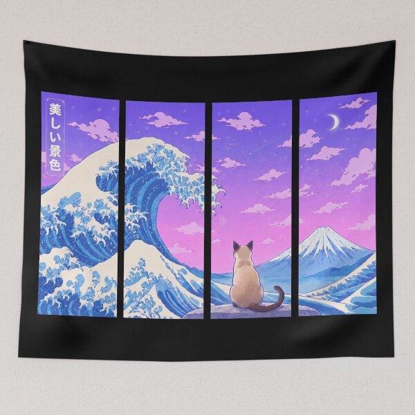 Item preview, Funny Tonkinese Cat Japanese Kanagawa Wave Vapor Japan Boys Girls Kids designed and sold by FurryHavenPH.