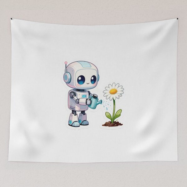 Item preview, Robot Celebrating a Flower's First Bloom designed and sold by OksArtStudio.