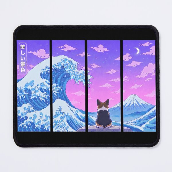 Item preview, Funny Tri Color Corgi Japanese Kanagawa Wave Vapor Japan Boys Girls Kids designed and sold by FurryHavenPH.