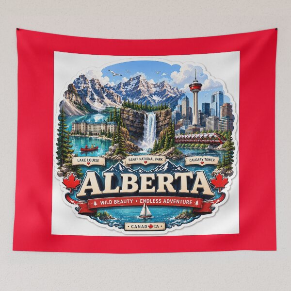 Item preview, Alberta Iconic Landmarks Colorful 3D Travel Label   designed and sold by PaintMeWorld.