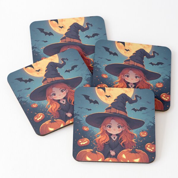 Item preview, Cute Halloween Witch Girl Pumpkins Bats Full Moon Spooky Design designed and sold by Cute Animals And Royal Art.