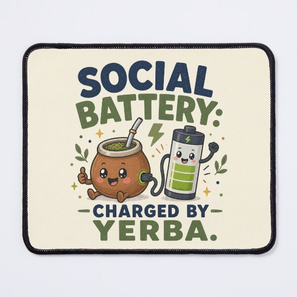 Item preview, Social Battery Charged By Yerba Funny Introvert Quote designed and sold by BlackSector77.