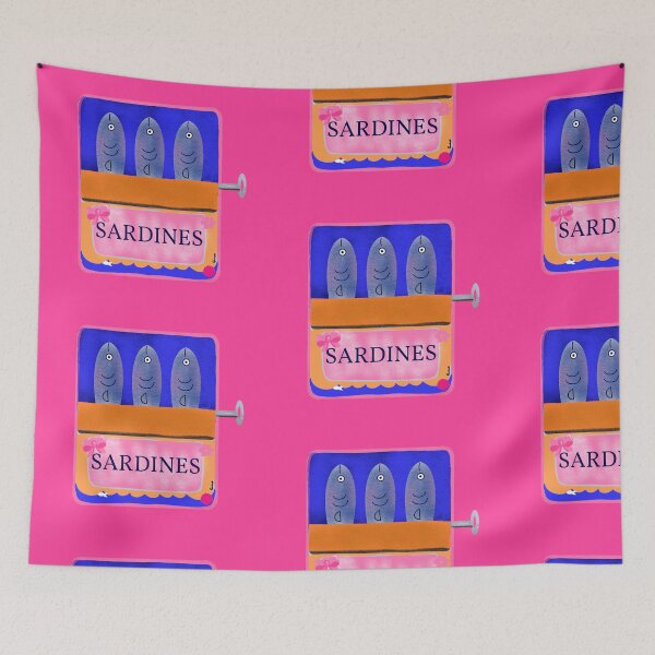 Item preview, Tinned Sardines Vintage style on bright pink background designed and sold by giulyz.