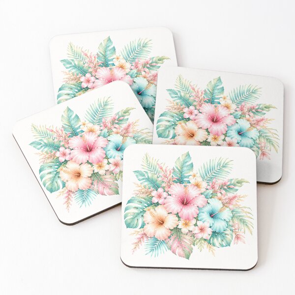Item preview, Pastel Tropical Hibiscus Bouquet | Coastal Floral Summer Illustration designed and sold by looplandger.