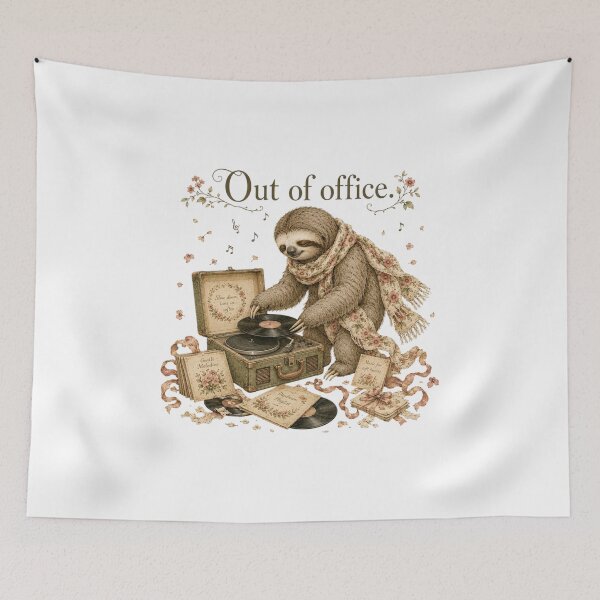 Item preview, Out Of Office Funny Sloth Vintage Record Player Aesthetic designed and sold by AQUILAKREO.