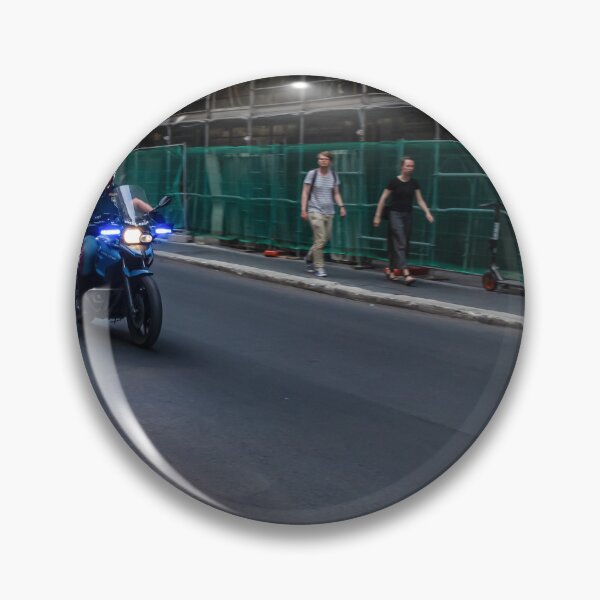 Item preview, City Police Motorcycle Patrol With Flashing Blue Lights Riding Past Pedestrians By Construction Site designed and sold by Nmallia.