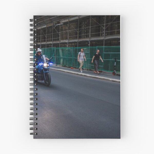 Item preview, City Police Motorcycle Patrol With Flashing Blue Lights Riding Past Pedestrians By Construction Site designed and sold by Nmallia.