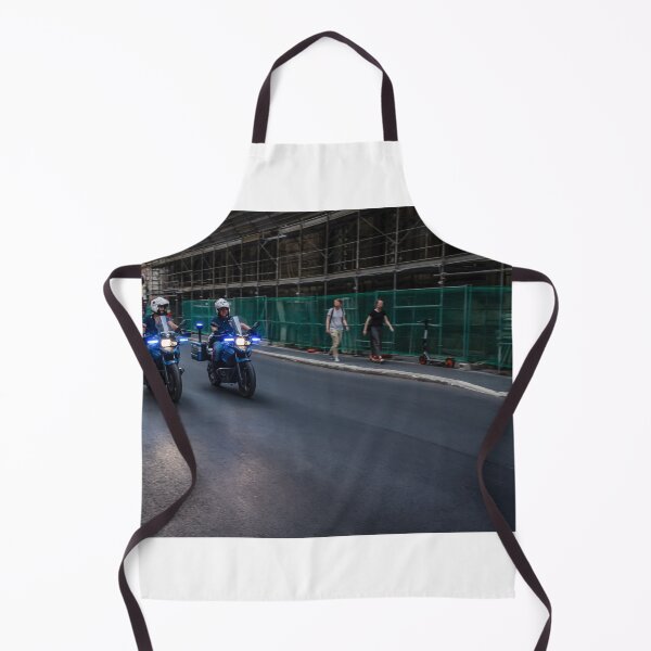 Item preview, City Police Motorcycle Patrol With Flashing Blue Lights Riding Past Pedestrians By Construction Site designed and sold by Nmallia.