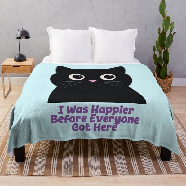 Item preview, I Was Happier Before Everyone Got Here Funny Black Cat Introvert Design designed and sold by Hallowed Artistry.