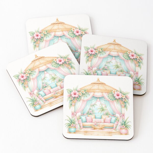 Item preview, Luxury Tropical Cabana Lounge | Pastel Beach Resort Paradise Illustration designed and sold by looplandger.