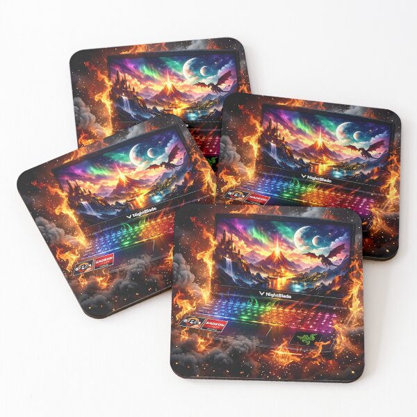 Item preview, Explosive RGB Lights gaming laptop engulfed in flames designed and sold by crayonpixels.