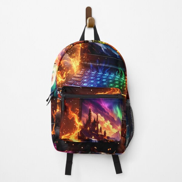 Item preview, Explosive RGB Lights gaming laptop engulfed in flames designed and sold by crayonpixels.