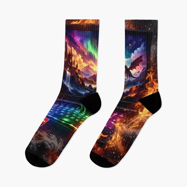 Item preview, Explosive RGB Lights gaming laptop engulfed in flames designed and sold by crayonpixels.
