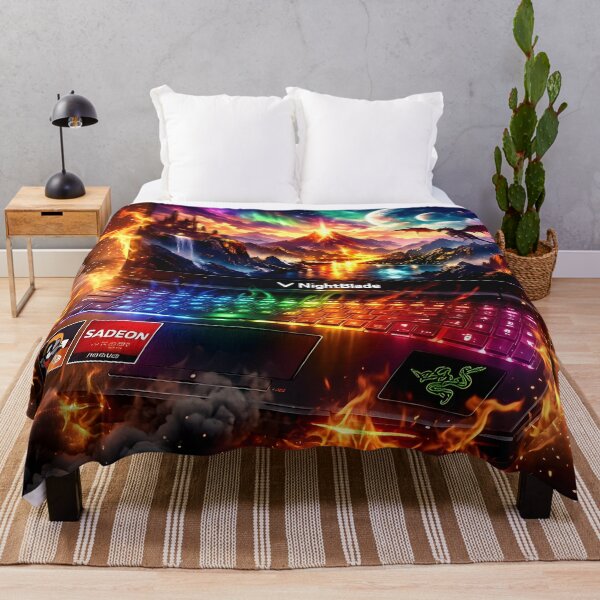 Item preview, Explosive RGB Lights gaming laptop engulfed in flames designed and sold by crayonpixels.