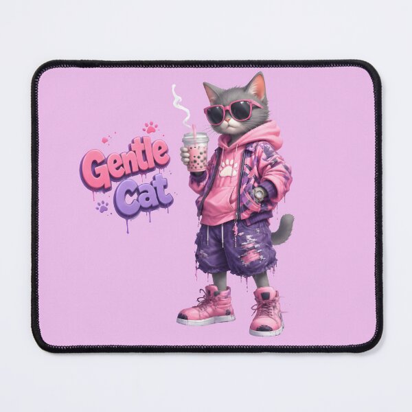 Item preview, Gentle Cat Pink Purple Streetwear Cartoon | Cute Urban Cat Drinking Bubble Tea | Kawaii Graffiti Style Illustration designed and sold by Gentle Cat Store.