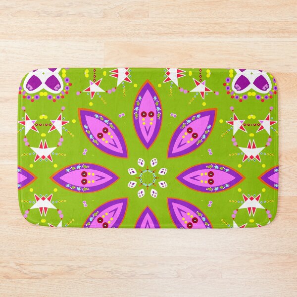 Item preview, Bold Green and Pink Retro Star Mandala Pattern designed and sold by Tinsleybluebell.