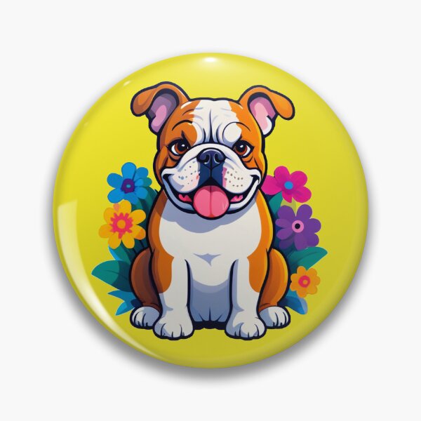 Item preview, Cute Cartoon English Bulldog With Colorful Flowers Smiling Pet Design designed and sold by Cute Animals And Royal Art.