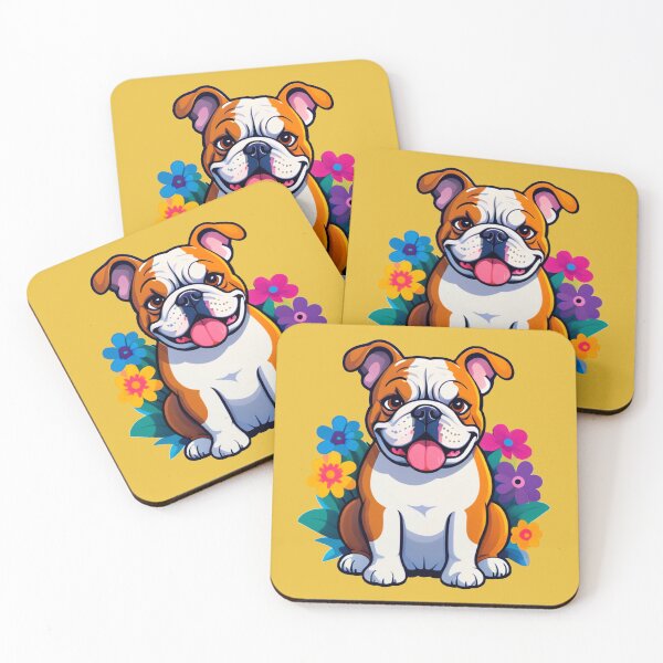 Item preview, Cute Cartoon English Bulldog With Colorful Flowers Smiling Pet Design designed and sold by Cute Animals And Royal Art.