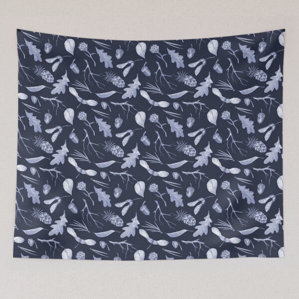 Item preview, Navy Blue Winter Botanical Print designed and sold by Flowersforbear.