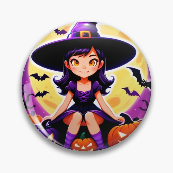 Item preview, Cute Witch Girl Sitting With Pumpkins Under Full Moon Halloween Night designed and sold by Cute Animals And Royal Art.