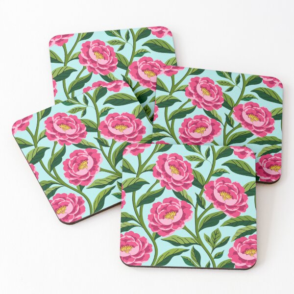 Item preview, Pink peony flowers on light blue designed and sold by Jennifer Ladd.