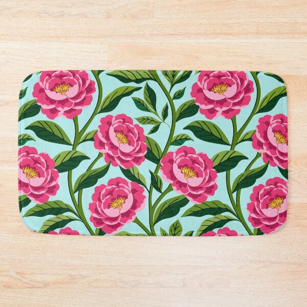 Item preview, Pink peony flowers on light blue designed and sold by Jennifer Ladd.