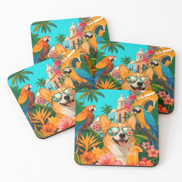 Item preview, Cute Corgi Cuba Havana Vacation Parrot Poster Art designed and sold by K Design Store.