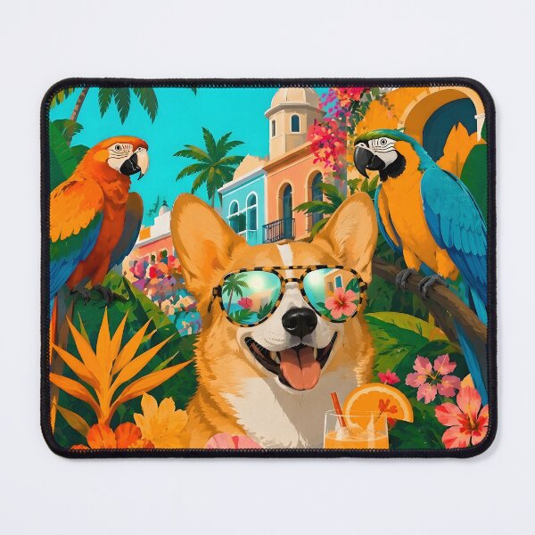 Item preview, Cute Corgi Cuba Havana Vacation Parrot Poster Art designed and sold by K Design Store.