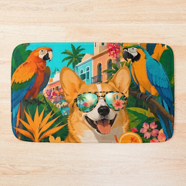 Item preview, Cute Corgi Cuba Havana Vacation Parrot Poster Art designed and sold by K Design Store.