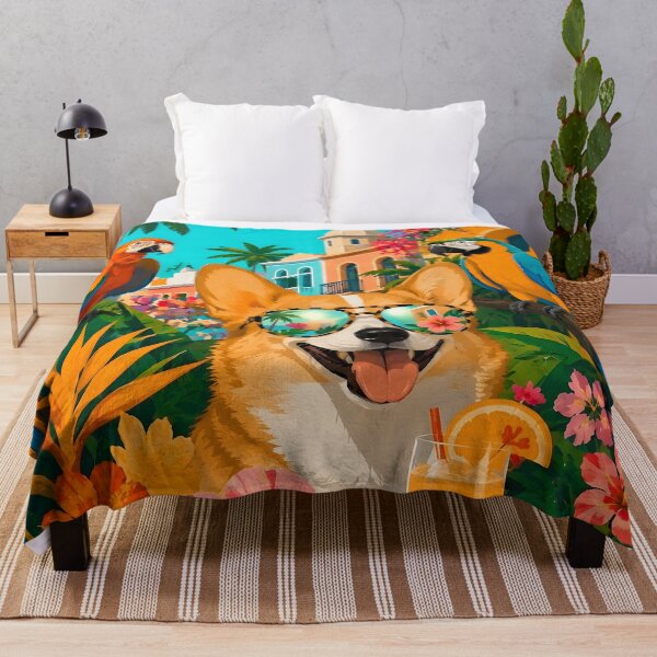 Item preview, Cute Corgi Cuba Havana Vacation Parrot Poster Art designed and sold by K Design Store.