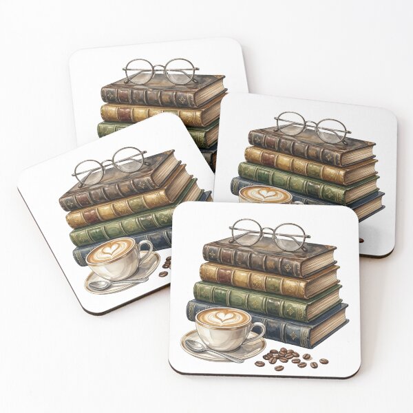 Item preview, Vintage Dark Academia Book Stack and Coffee Latte designed and sold by sanorastyle.