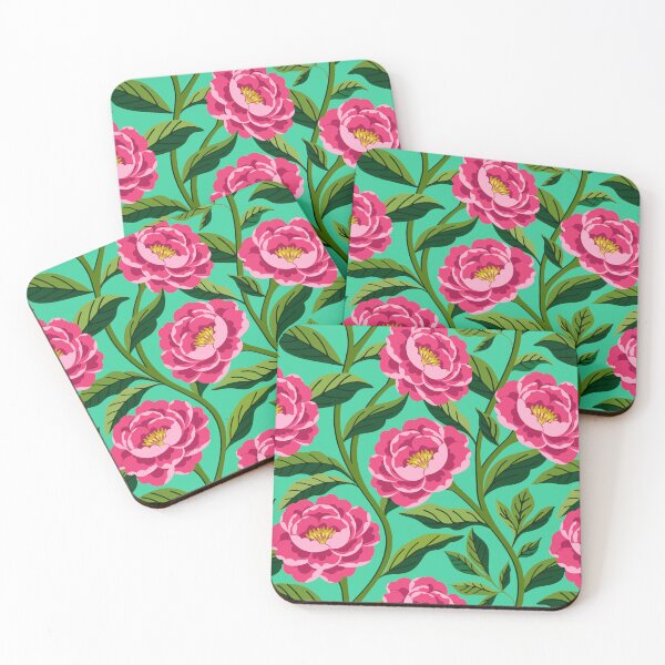 Item preview, Pink peony flowers on turquoise designed and sold by Jennifer Ladd.