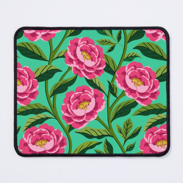 Item preview, Pink peony flowers on turquoise designed and sold by Jennifer Ladd.