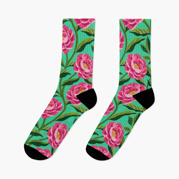 Item preview, Pink peony flowers on turquoise designed and sold by Jennifer Ladd.