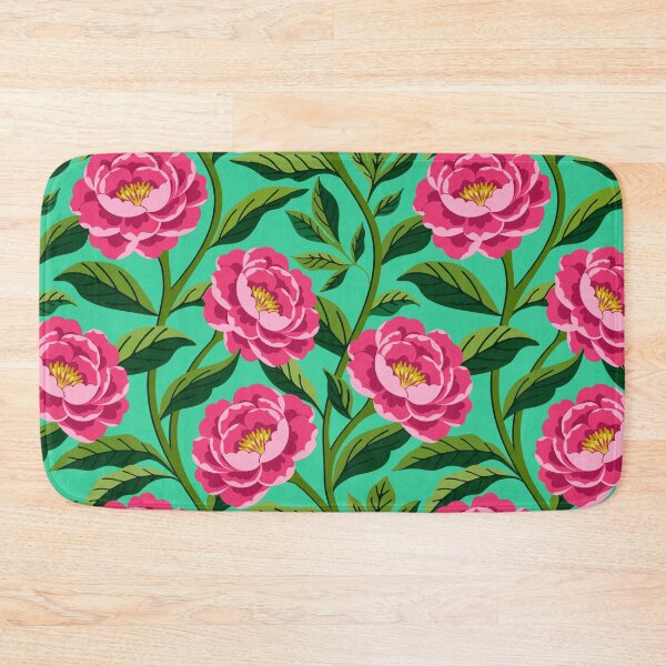 Item preview, Pink peony flowers on turquoise designed and sold by Jennifer Ladd.