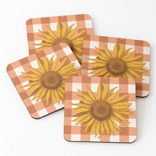 Item preview, Sunflower on terracotta gingham - French country floral  designed and sold by OhNoNotAgain42.