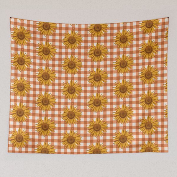 Item preview, Sunflower on terracotta gingham - French country floral  designed and sold by OhNoNotAgain42.