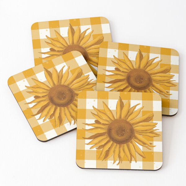 Item preview, Sunflower on mustard yellow gingham - French country floral  designed and sold by OhNoNotAgain42.